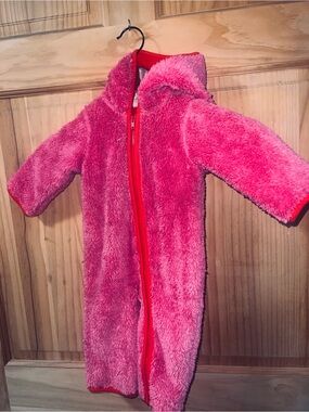 Cozy Pink Fleece Baby One-Piece Bodysuit with Hood
